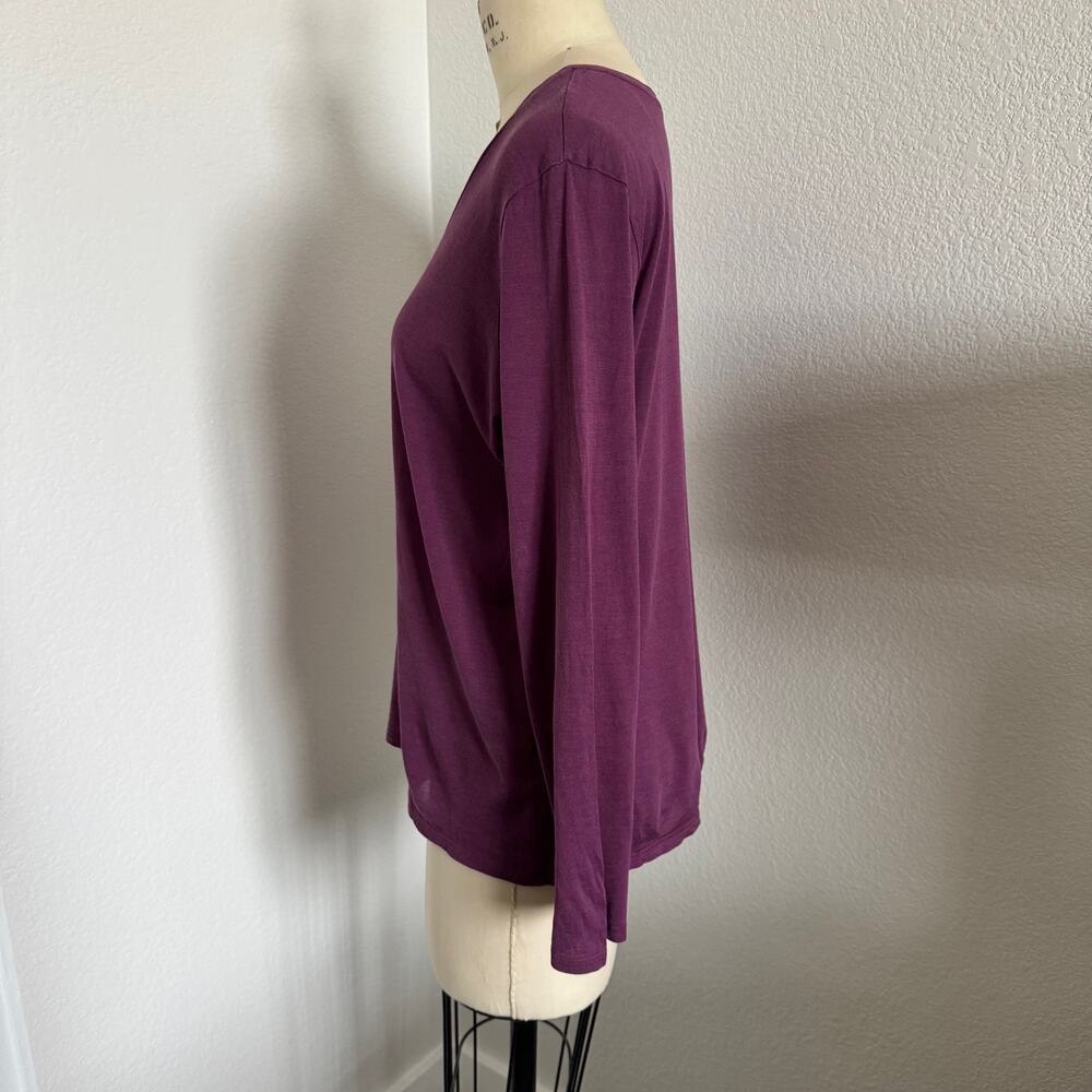 Eileen Fisher | Purple Marled Yarn Silk and Cotton Blend Long Sleeve Tee Size L - Picture 4 of 8